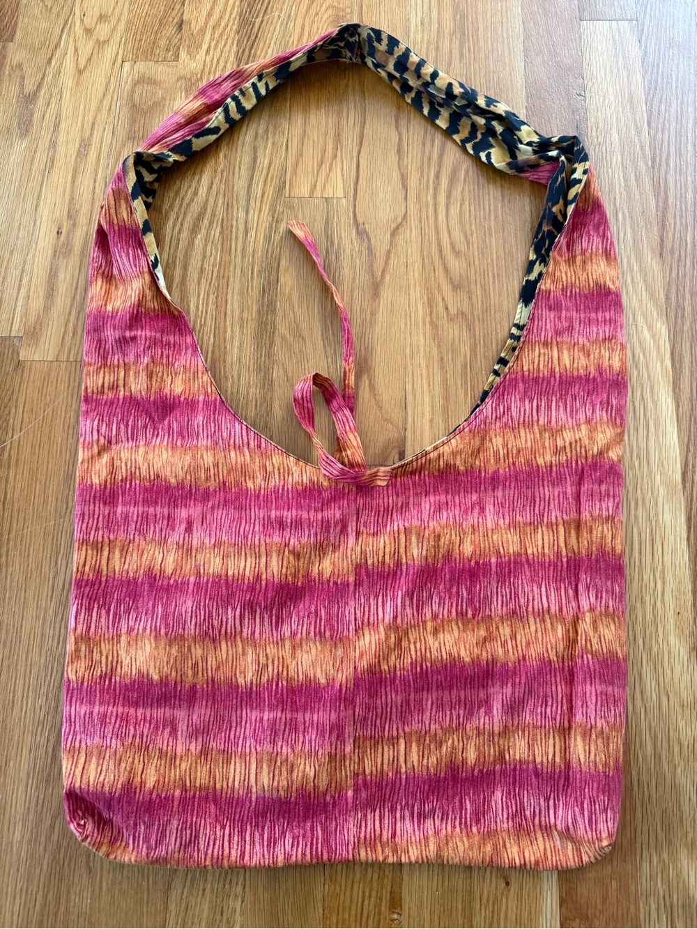 Striped Pink and Orange Shoulder Tote Bag with Tie Detail